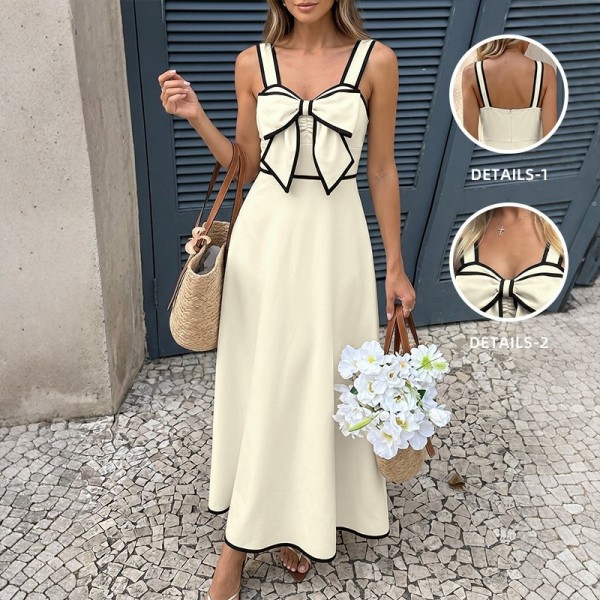 Vintage-style Resort Style Colorblock Strap Dress
