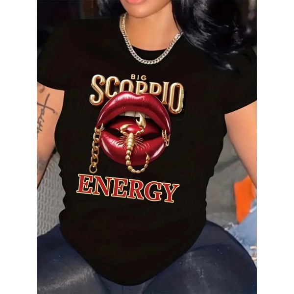 Lip Letter Print Short-sleeve Top For Women