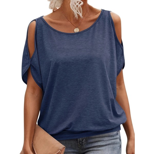 Summer New Arrival Women's T-Shirt, Fashion Loose Casual Off-the-Shoulder Crew Neck Short Sleeve Top