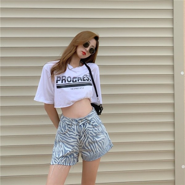 Jeans Women''S High Waisted Slim Loose Straight Shorts Summer Zebra Grain Slim Wide Leg Pants