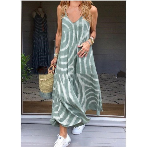 Bohemian Summer V Neck Strap Print Dress Women