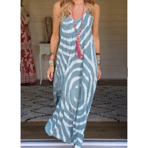 Bohemian Summer V Neck Strap Print Dress Women