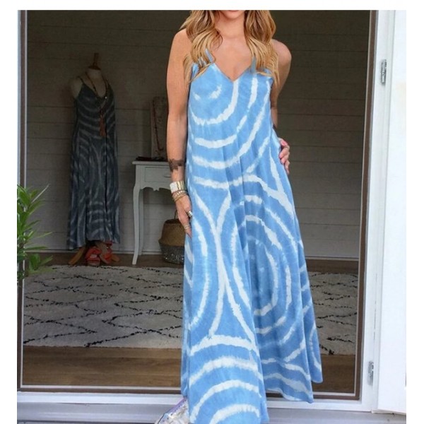 Bohemian Summer V Neck Strap Print Dress Women