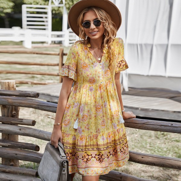 Minimalist Creative Printed Bohemian Dress For Women