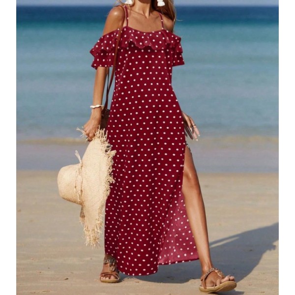 Summer Off-the-Shoulder French-style Polka Dot Dress For Women