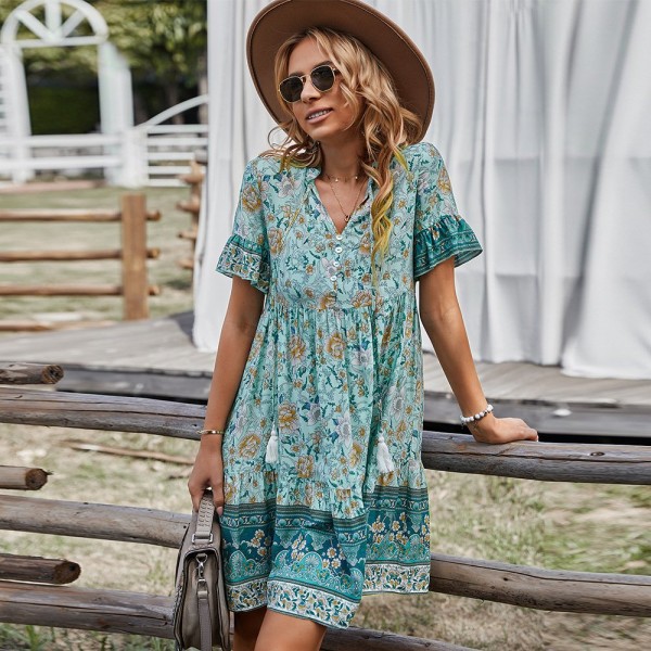 Minimalist Creative Printed Bohemian Dress For Women