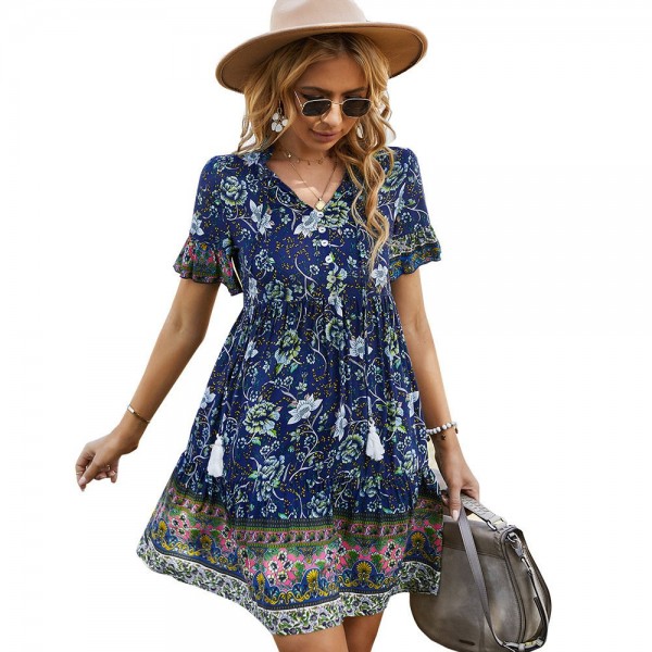Minimalist Creative Printed Bohemian Dress For Women