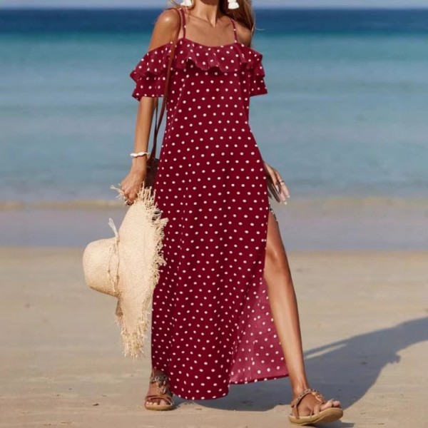 Summer Off-the-Shoulder French-style Polka Dot Dress For Women