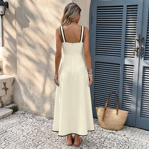 Vintage-style Resort Style Colorblock Strap Dress