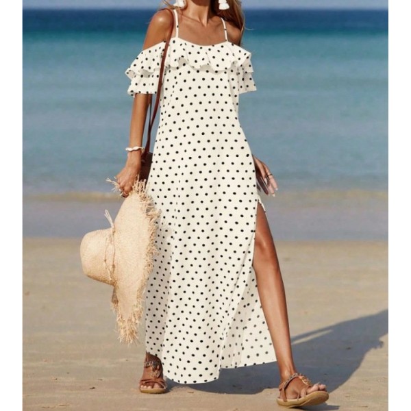 Summer Off-the-Shoulder French-style Polka Dot Dress For Women