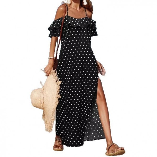 Summer Off-the-Shoulder French-style Polka Dot Dress For Women