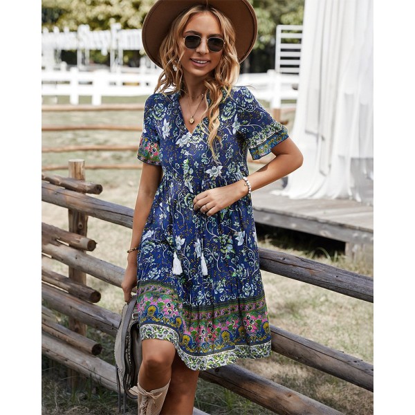Minimalist Creative Printed Bohemian Dress For Women