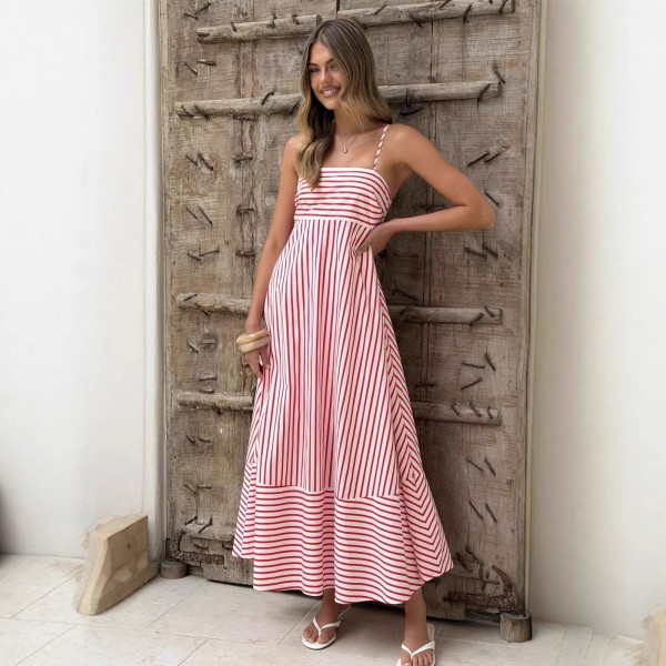 Summer Striped Printed Maxi Dress For Women