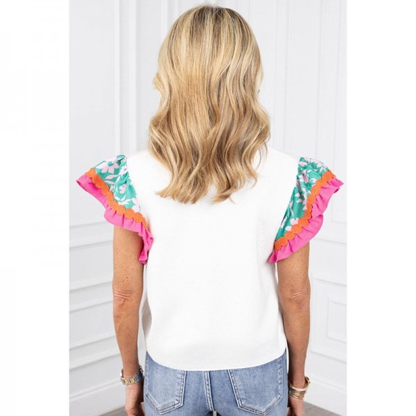 Summer New Floral Print Short-sleeved T-shirt For Women Fashion Color Contrast Round Neck Pullover Top For Women