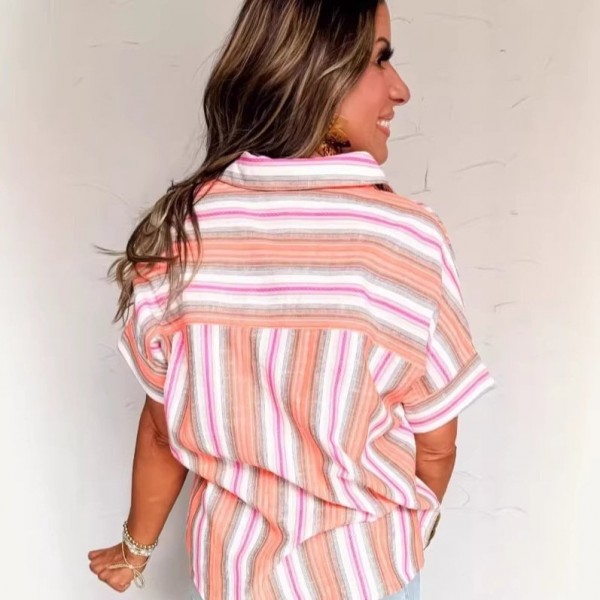 Personalized Striped Print Short-sleeve Summer Blouse For Women