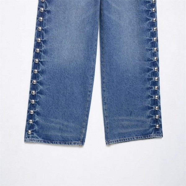 Straight-leg Denim Jeans With Metal Rivet Detailing