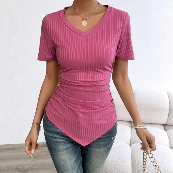Solid-color Slimming Short-sleeve T-shirt For Women