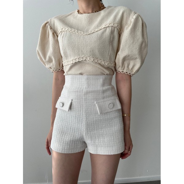 Retro Puff Sleeve Shirt Women Short Sleeve Niche Shoulder Top