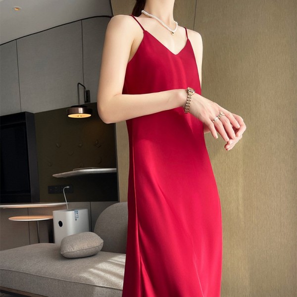 Spring And Summer New Silk Satin High-grade Suspenders Dress Women