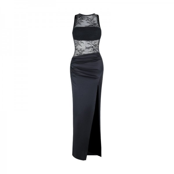 Summer Lace Sexy Sleeveless Spliced Slit Dress For Women