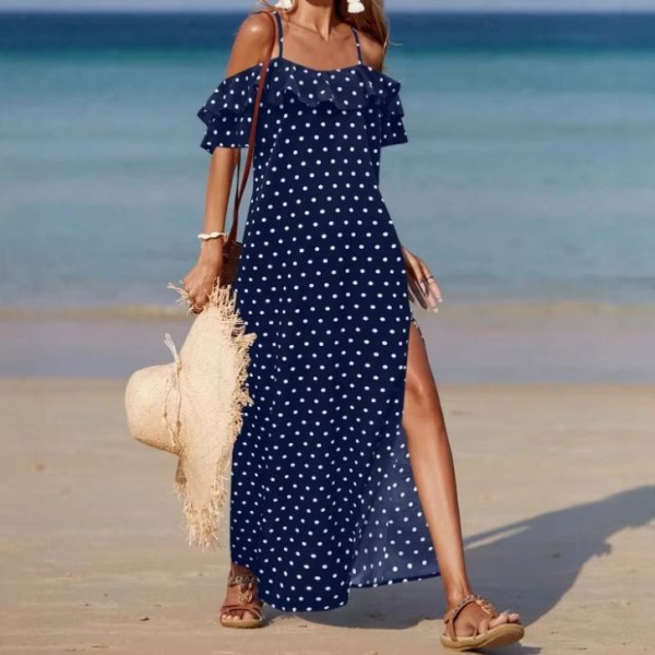 Summer Off-the-Shoulder French-style Polka Dot Dress For Women
