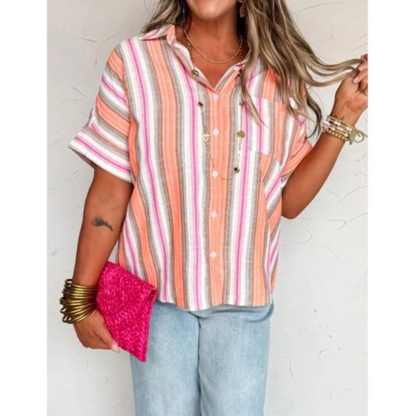 Personalized Striped Print Short-sleeve Summer Blouse For Women