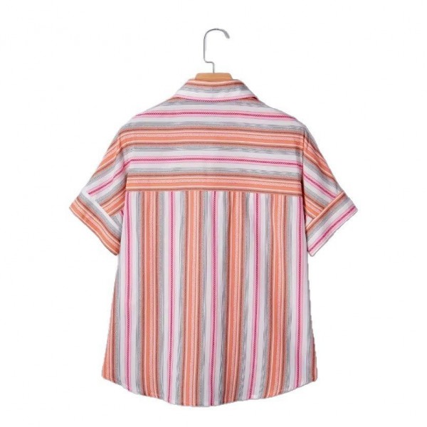 Personalized Striped Print Short-sleeve Summer Blouse For Women