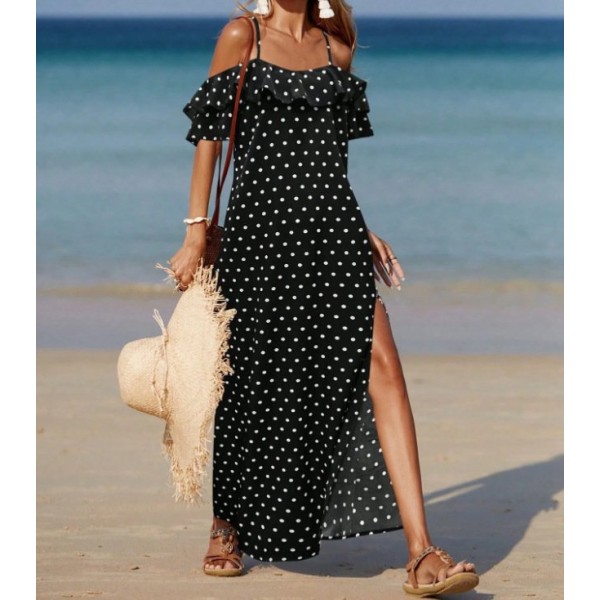 Summer Off-the-Shoulder French-style Polka Dot Dress For Women
