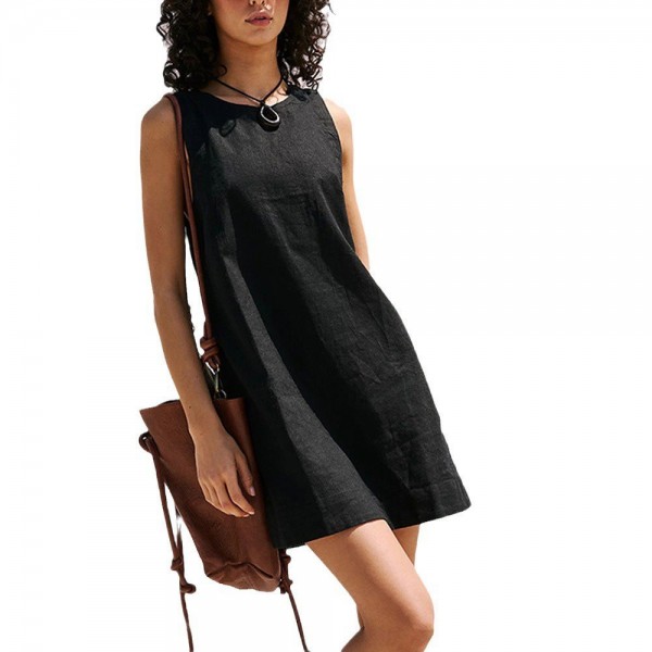 Summer Backless Dress Fashion Solid Color Sleeveles Beach Dresses For Women