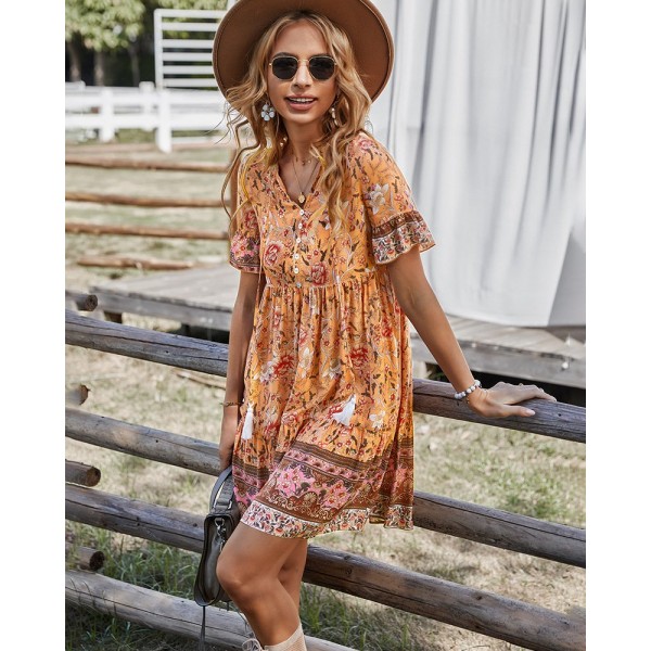 Minimalist Creative Printed Bohemian Dress For Women