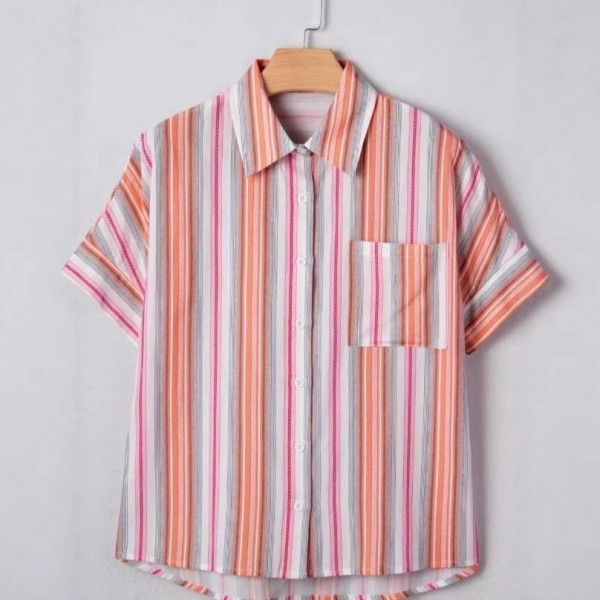 Personalized Striped Print Short-sleeve Summer Blouse For Women