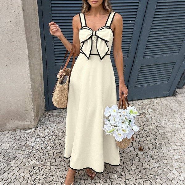 Vintage-style Resort Style Colorblock Strap Dress