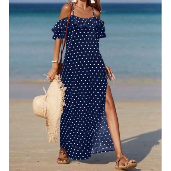 Summer Off-the-Shoulder French-style Polka Dot Dress For Women