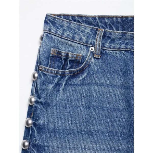 Straight-leg Denim Jeans With Metal Rivet Detailing