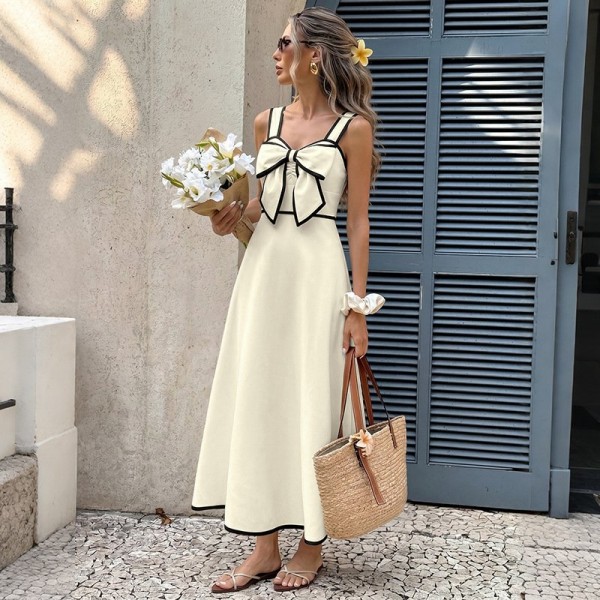 Vintage-style Resort Style Colorblock Strap Dress