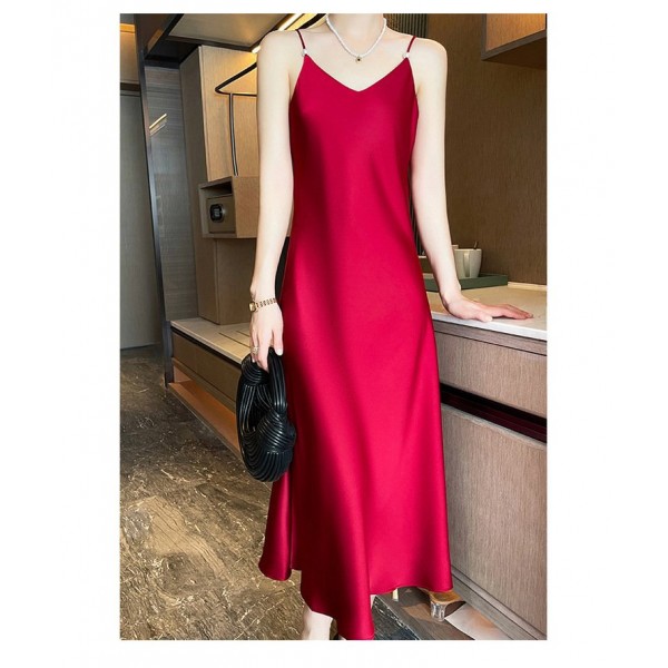 Spring And Summer New Silk Satin High-grade Suspenders Dress Women