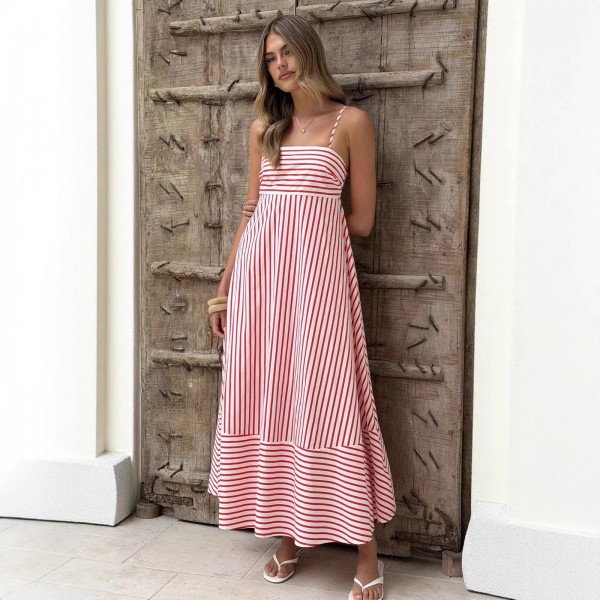 Summer Striped Printed Maxi Dress For Women