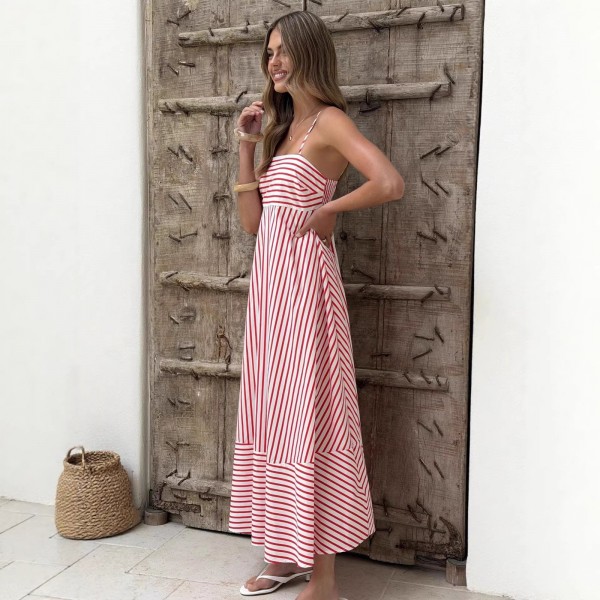 Summer Striped Printed Maxi Dress For Women