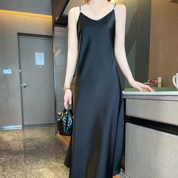 Spring And Summer New Silk Satin High-grade Suspenders Dress Women