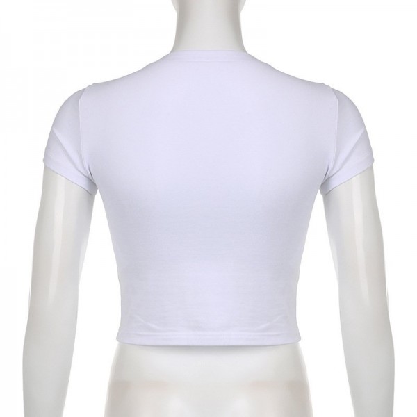 Summer Graffiti Letters Printed Simple Slim-fit Figure Flattering Short-sleeved Top For Women