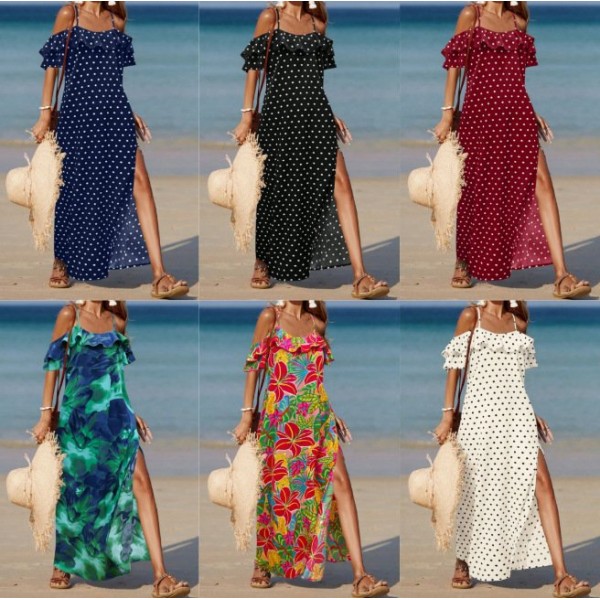 Summer Off-the-Shoulder French-style Polka Dot Dress For Women