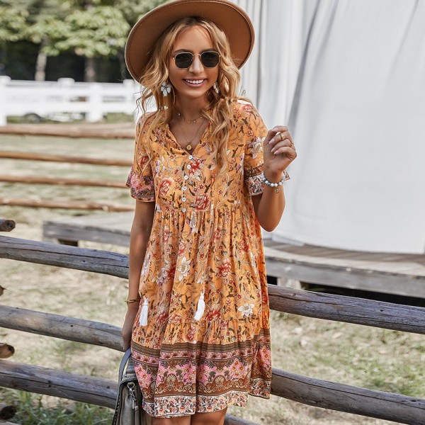 Minimalist Creative Printed Bohemian Dress For Women