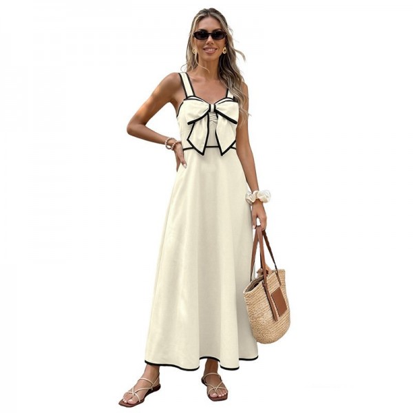 Vintage-style Resort Style Colorblock Strap Dress