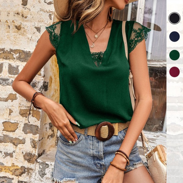 New Lace Stitching Short Sleeve Shirt Top Women