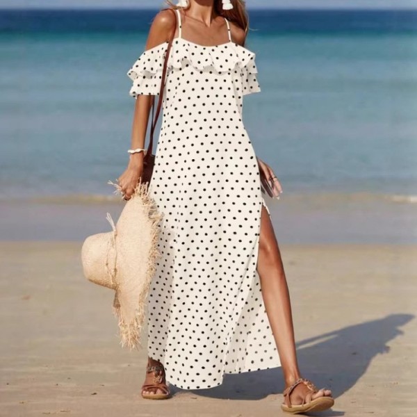 Summer Off-the-Shoulder French-style Polka Dot Dress For Women