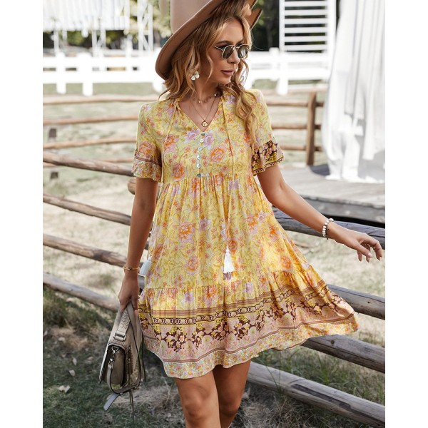 Minimalist Creative Printed Bohemian Dress For Women