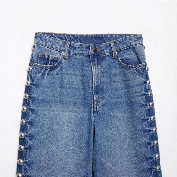 Straight-leg Denim Jeans With Metal Rivet Detailing